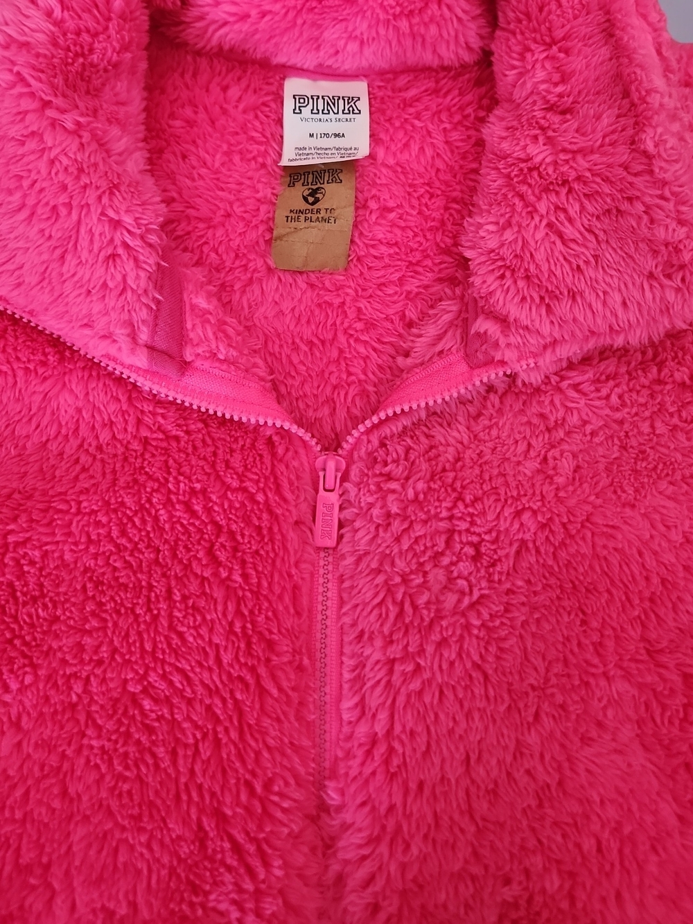 PINK Victoria's Secret Bright Pink Plush Zip Jacket - Picture 2 of 3